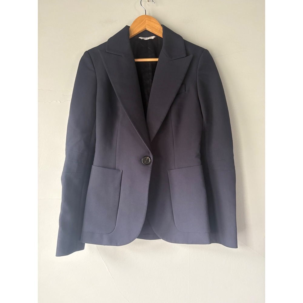 Marina Moscone Patch Pocket Blazer Blue Gabardine Size 4 - Picture 6 of 16